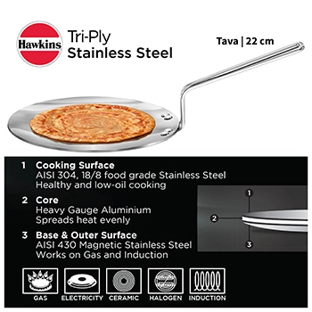 Induction Compatible SS Tri-ply Tava 22 cm (3.5 mm Thick) (SSTV22) - Image 2