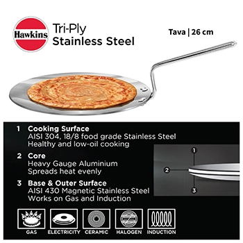 Induction Compatible SS Tri-ply Tava 26 cm (3.5 mm Thick) (SSTV26) - Image 2