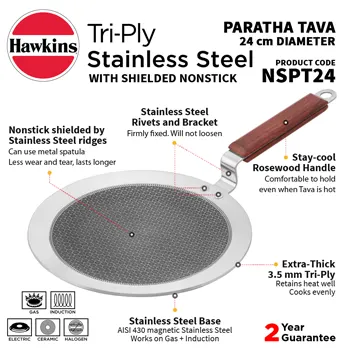 Induction Compatible SS Tri-ply Tava with Shielded Nonstick 24 cm (NSPT24) - Image 6