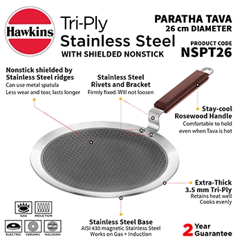 Induction Compatible SS Tri-ply Tava with Shielded Nonstick 26 cm (NSPT26) - Image 2