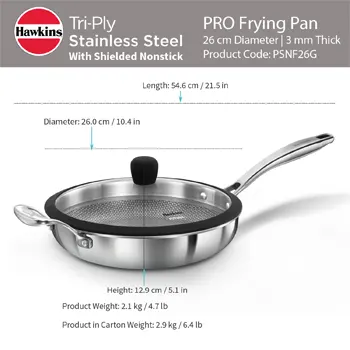 Induction Compatible SS Tri-ply shielded Nonstick PRO Frying Pan 26 cm (PSNF26G) - Image 5