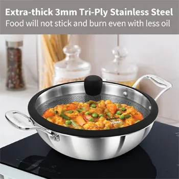 Induction Compatible SS Tri-ply shielded PRO Deep-Fry Pan 3.5 Litre with Glass Lid (PSNK35G) - Image 3