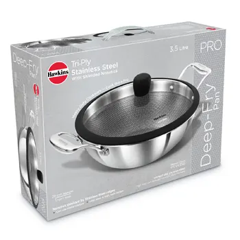 Induction Compatible SS Tri-ply shielded PRO Deep-Fry Pan 3.5 Litre with Glass Lid (PSNK35G) - Image 6