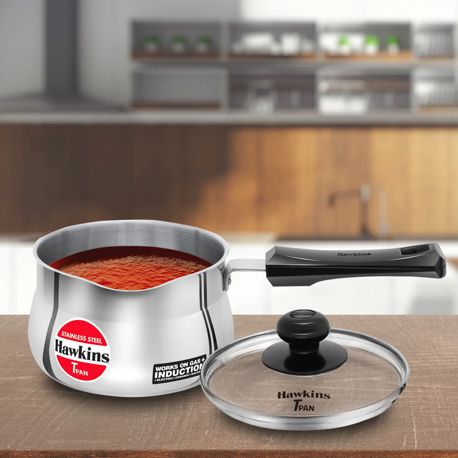 Induction Compatible Stainless SteelTPan 1.5 Litre with Glass Lid (4.7 mm Thick) (SST15G)