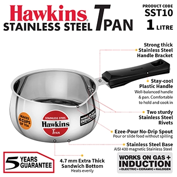 Induction Compatible Stainless SteelTPan 1 Litre (4.7 mm Thick) (SST10) - Image 2
