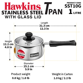 Induction Compatible Stainless SteelTPan 1 Litre with Glass Lid (4.7 mm Thick) (SST10G) - Image 3