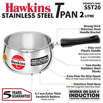 Induction Compatible Stainless SteelTPan 2 Litre without Lid (SST20) - Image 2