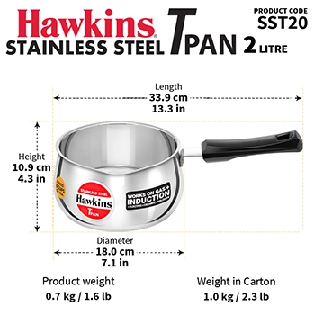 Induction Compatible Stainless SteelTPan 2 Litre without Lid (SST20) - Image 3