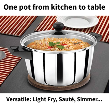 Induction Compatible Stainless Steel Cook n Serve Casserole 4 Litre with Glass Lid (SSCB40G) - Image 5