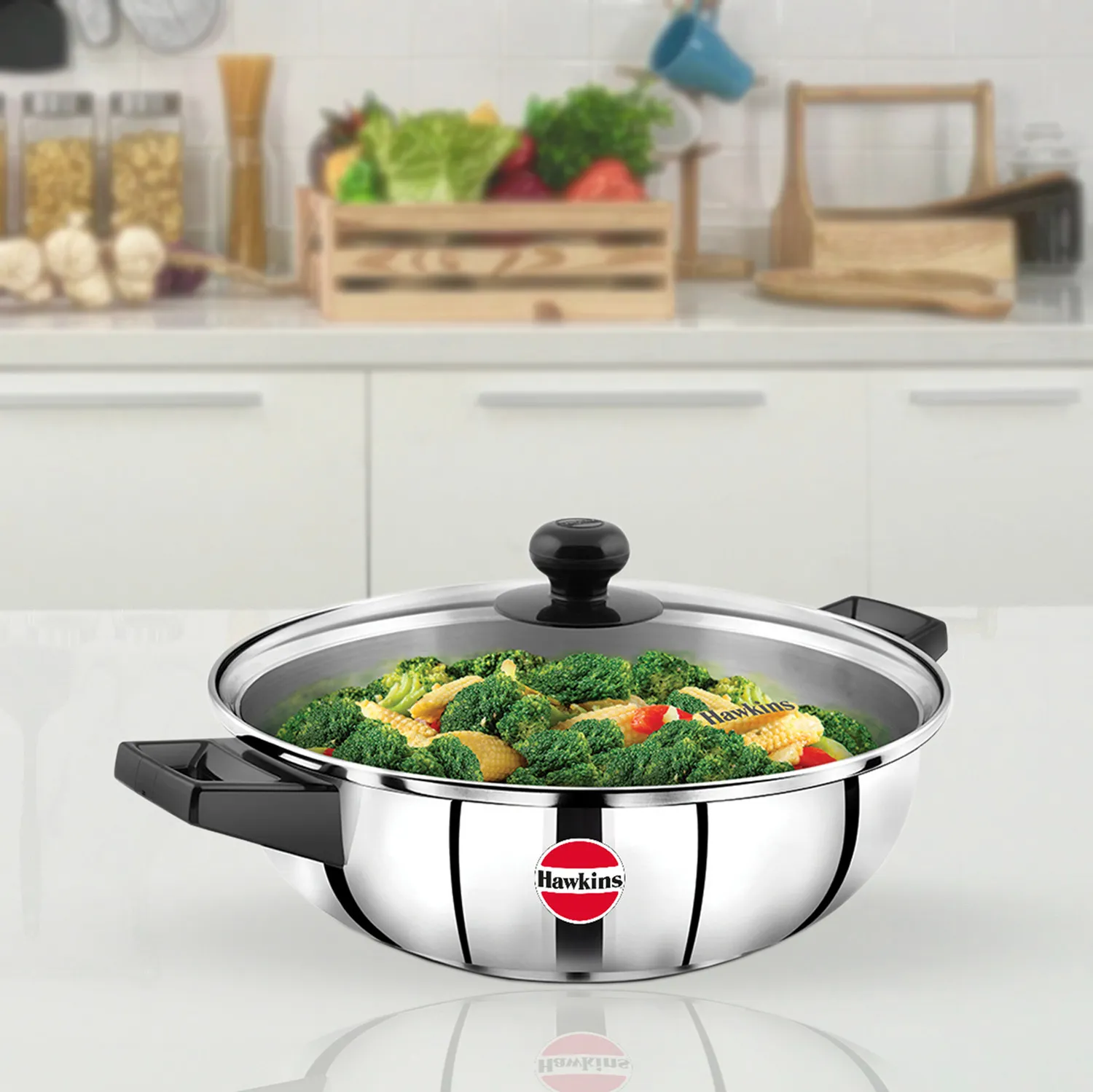 Induction Compatible Stainless Steel Cook n Serve Frying Pan 3 Litre with Glass Lid (SSF3LG)