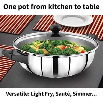Induction Compatible Stainless Steel Cook n Serve Frying Pan 3 Litre with Glass Lid (SSF3LG) - Image 5