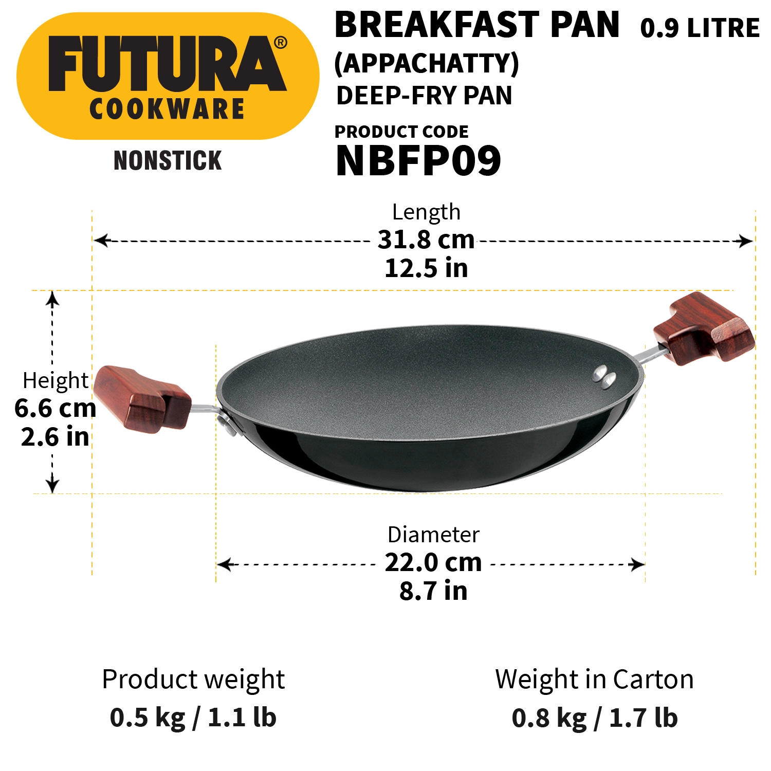 Nonstick Breakfast Pan (Appachatty) 0.9 Litre (NBFP09) - Image 3