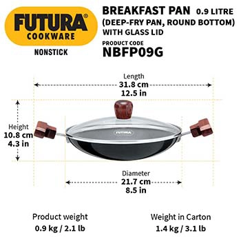 Nonstick Breakfast Pan (Appachatty) 0.9 Litre with Glass Lid (NBFP09G) - Image 3