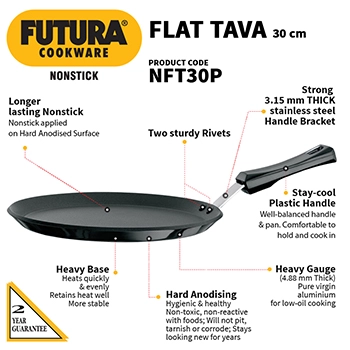 Nonstick Flat Tava 30 cm (Plastic Handle, 4.88 mm Thick) (NFT30P) - Image 2