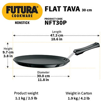 Nonstick Flat Tava 30 cm (Plastic Handle, 4.88 mm Thick) (NFT30P) - Image 3