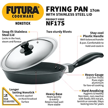 Nonstick Frying Pan 17 cm with Stainless Steel Lid (3.25 mm Thick) (NF17S) - Image 2