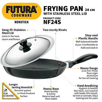 Nonstick Frying Pan 24 cm with Stainless Steel Lid (3.25 mm Thick) (NF24S) - Image 2
