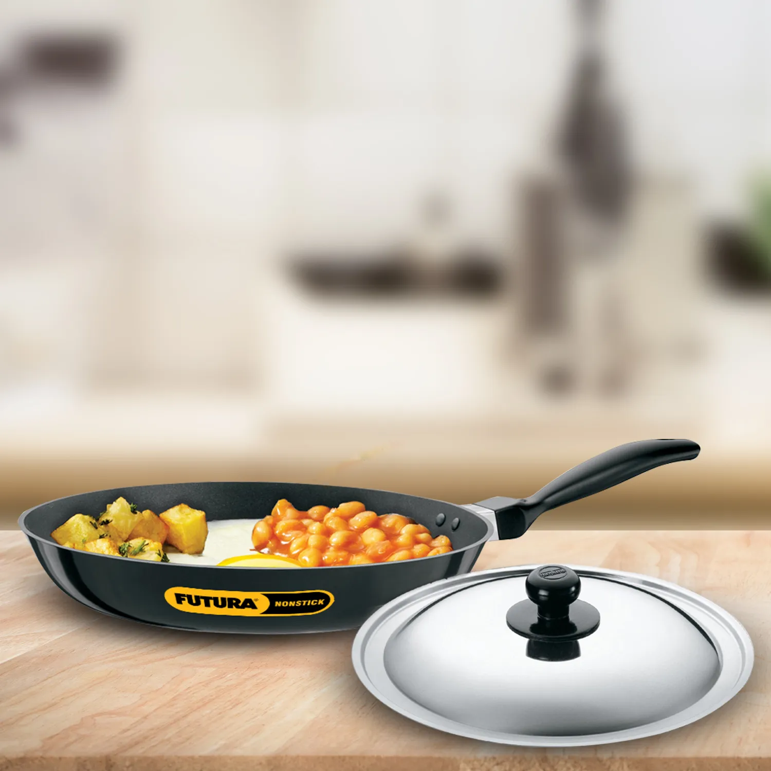 Nonstick Frying Pan 28 cm with Stainless Steel Lid (3.25 mm Thick) (NF28S)