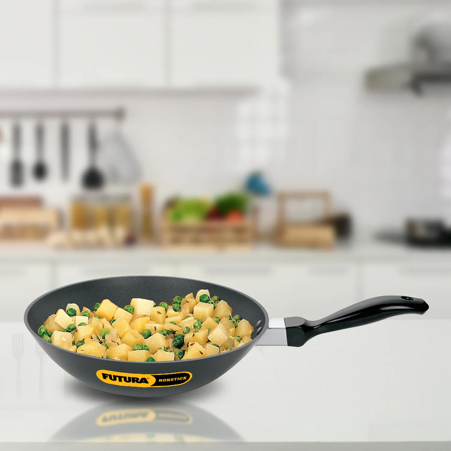 Nonstick Stir-Fry Pan 2 Litre (Flat Bottom & Long Handle, 3.25 mm Thick) (NDL20)