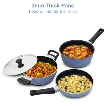 Quik Nonstick Induction 4 Piece Cookware Set of Deep Kadhai, Frying Pan, Saucepan and Stainless Steel Lid | Kitchen Gift Pack (IQGP1) - Image 4