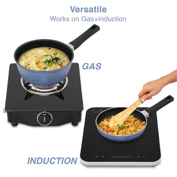 Quik Nonstick Induction 4 Piece Cookware Set of Deep Kadhai, Frying Pan, Saucepan and Stainless Steel Lid | Kitchen Gift Pack (IQGP1) - Image 5