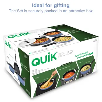 Quik Nonstick Induction 4 Piece Cookware Set of Deep Kadhai, Frying Pan, Saucepan and Stainless Steel Lid | Kitchen Gift Pack (IQGP1) - Image 6