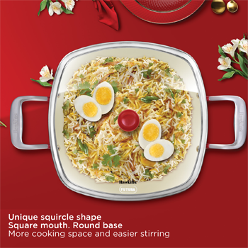Qué Cerá Cerá 3 Litre Ceramic Coated Kadhai |Square Kadai | Unique Squircle shape - Square mouth Round base | with Glass Lid |Red (ICQK30G) - Image 2
