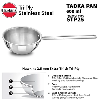 SS Tri-ply Tadka Pan 2.5 Cup (STP25) - Image 2