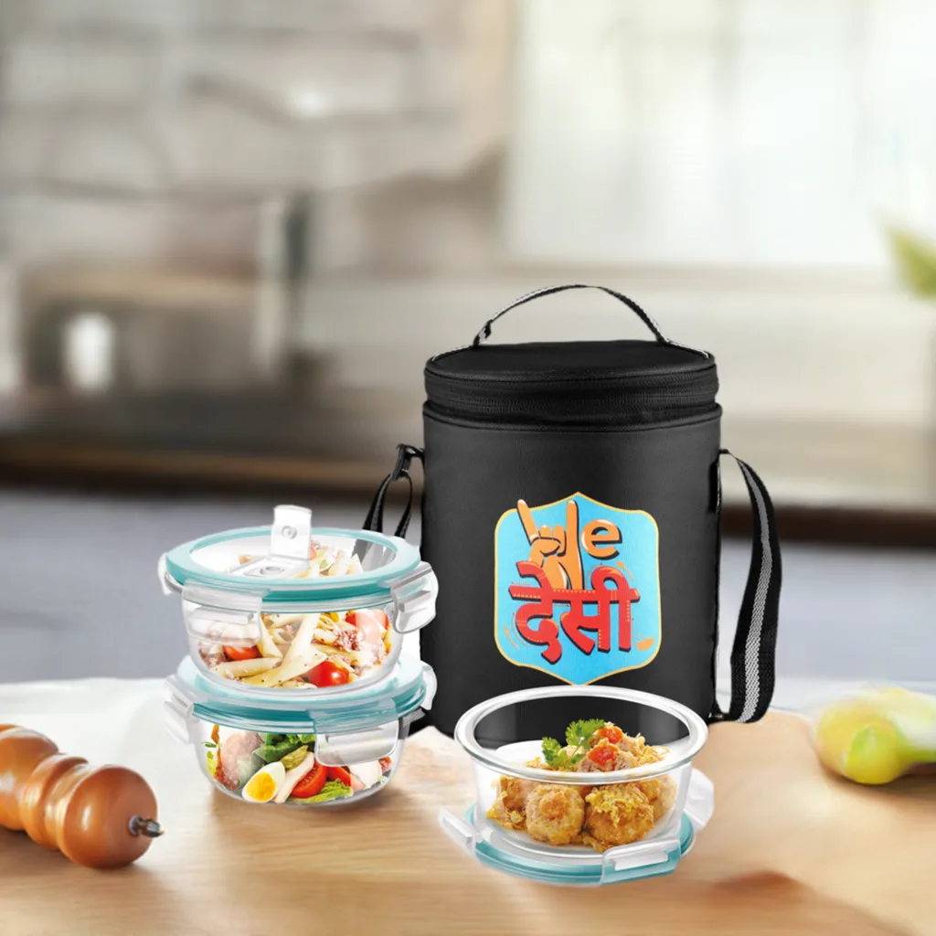 "We Desi" - Glass Tiffin with Printed Jacket (Milton) - Image 2