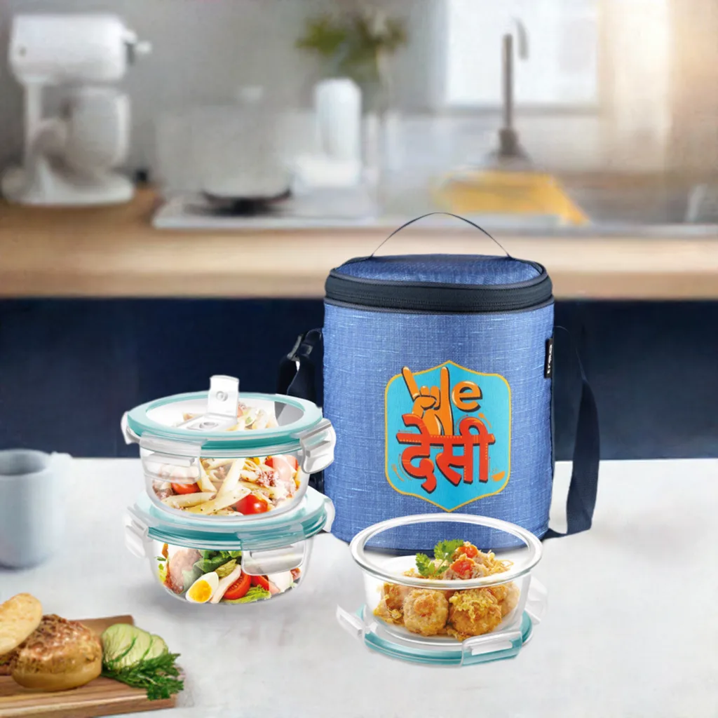 "We Desi" - Glass Tiffin with Printed Jacket (Milton) - Image 5