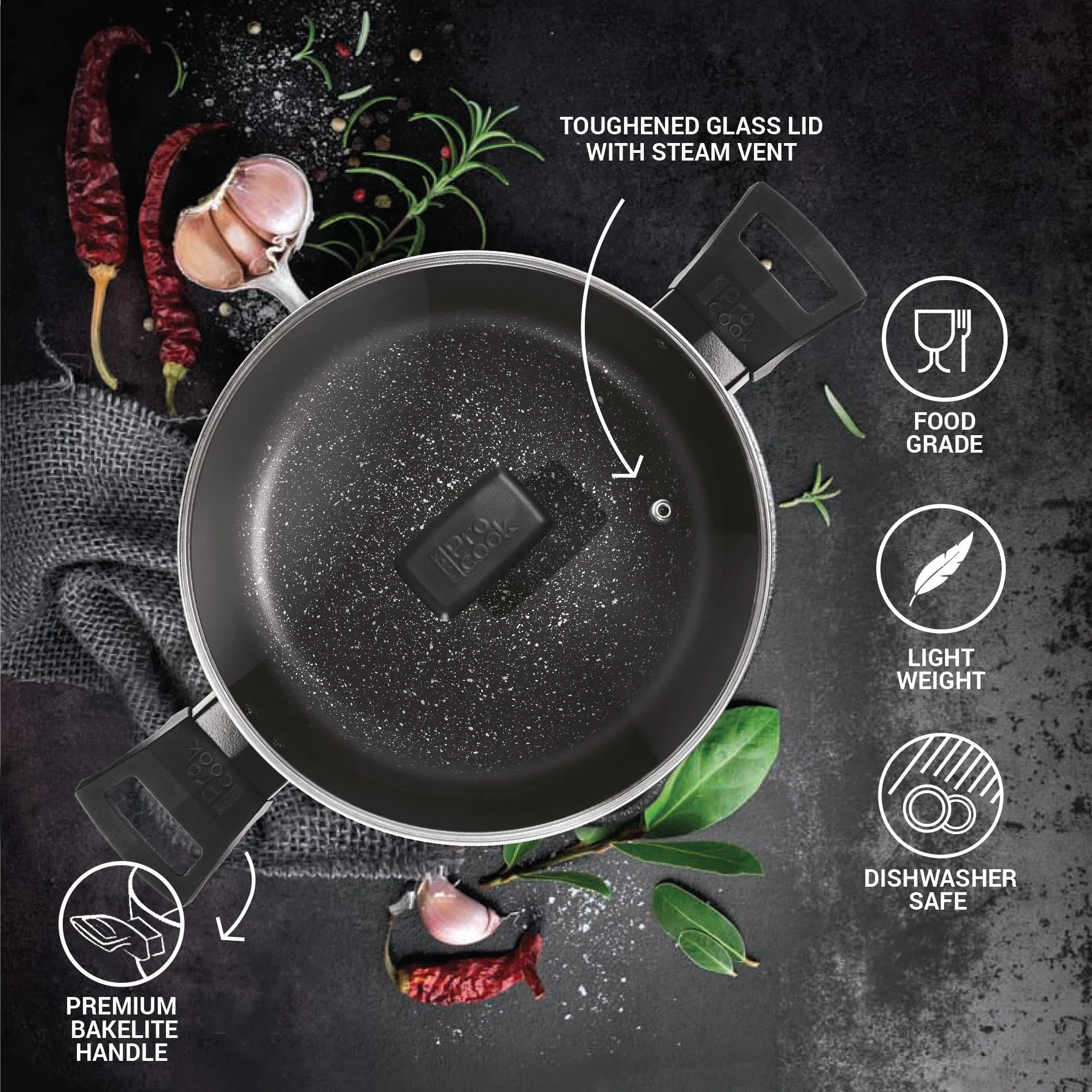 Biryani Pot With Glass Lid Granito Induction (Milton Procook) - Image 3