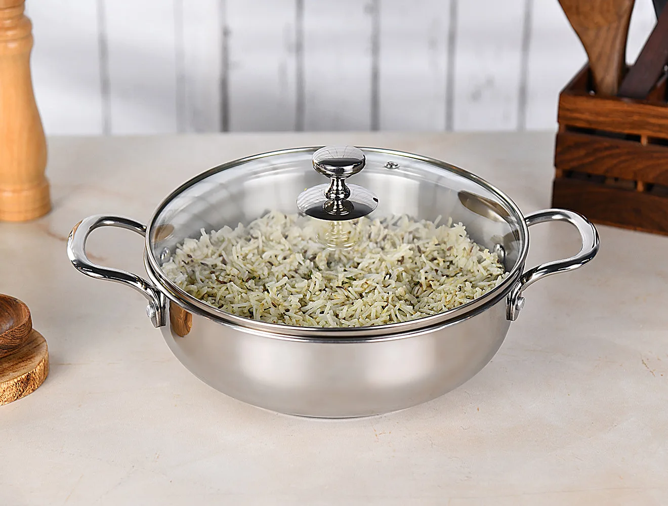 Kadhai with Glass Lid Stainless Steel Sandwich Bottom (Milton Procook) - Image 3
