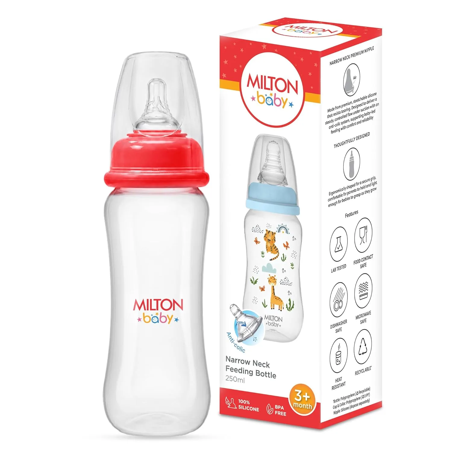 Narrow Neck Feeding Bottle for Baby - 250 ml (Milton) - Image 2