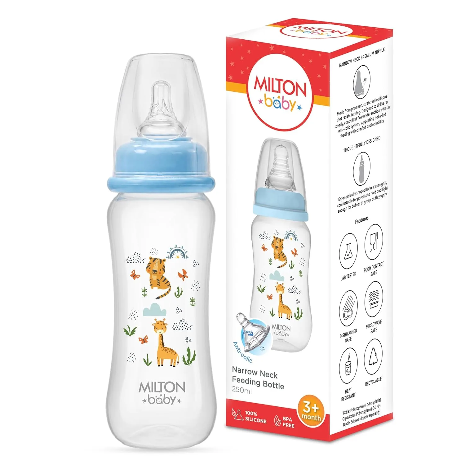 Narrow Neck Feeding Bottle for Baby - 250 ml (Milton) - Image 3