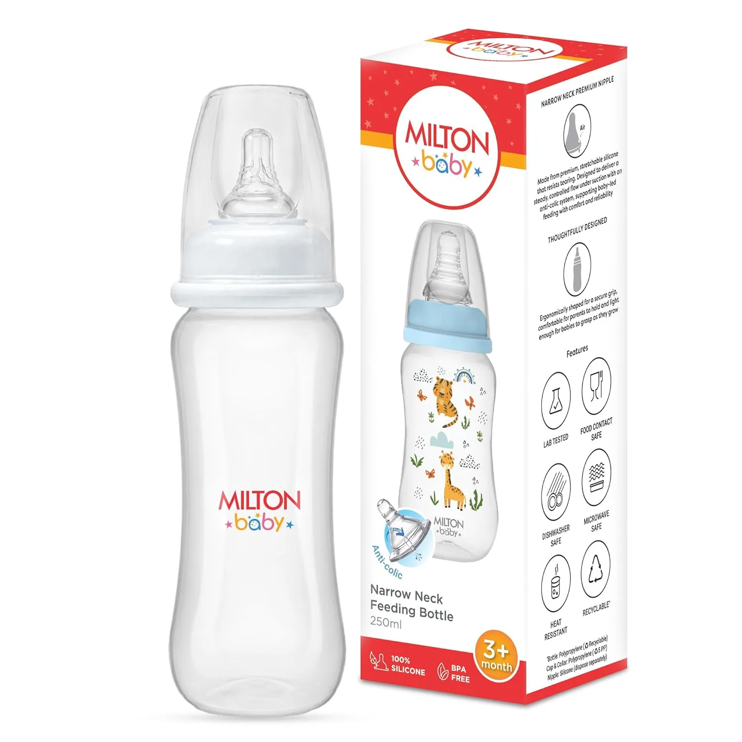 Narrow Neck Feeding Bottle for Baby - 250 ml (Milton) - Image 4