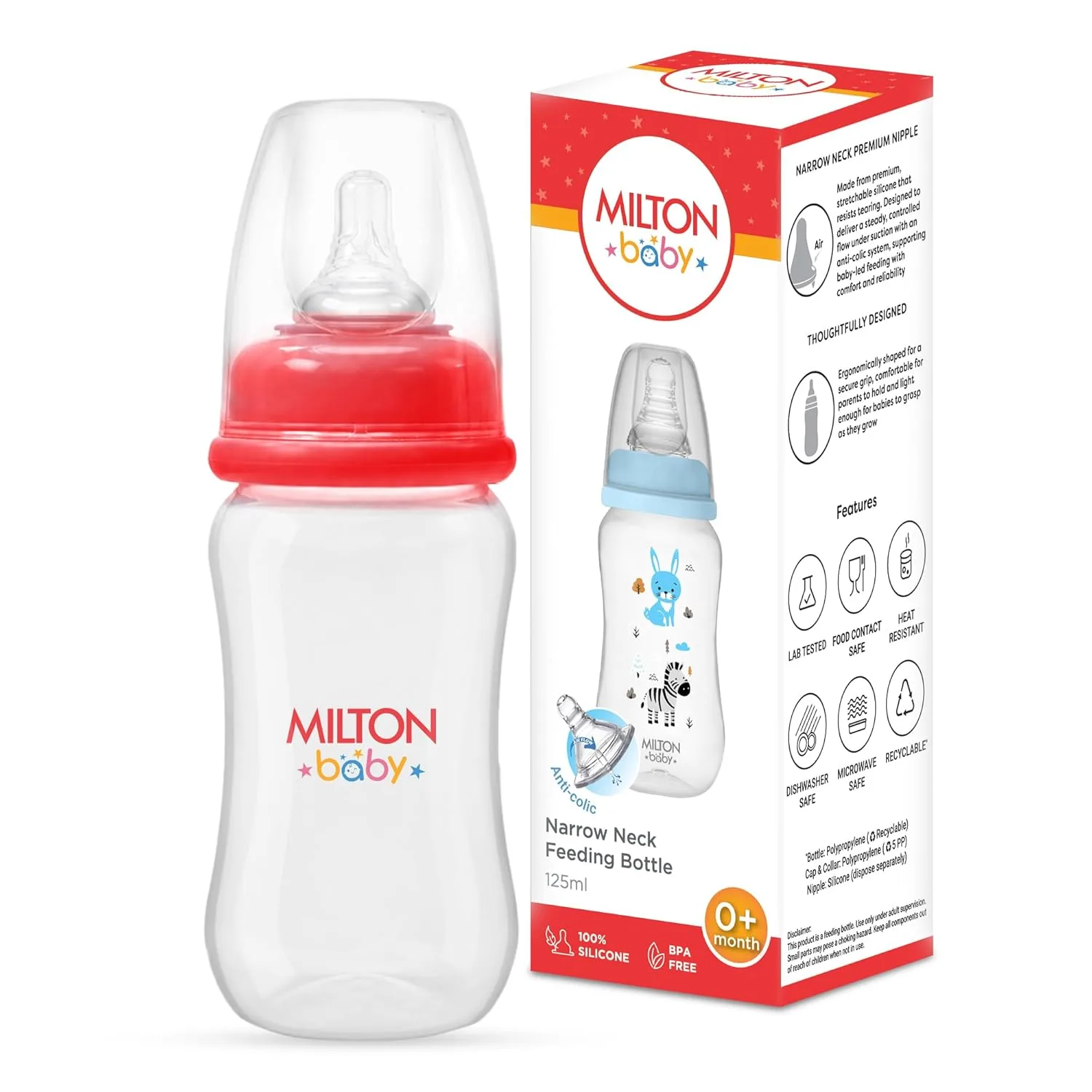 Narrow Neck Feeding Bottle for Baby (Milton) - Image 2