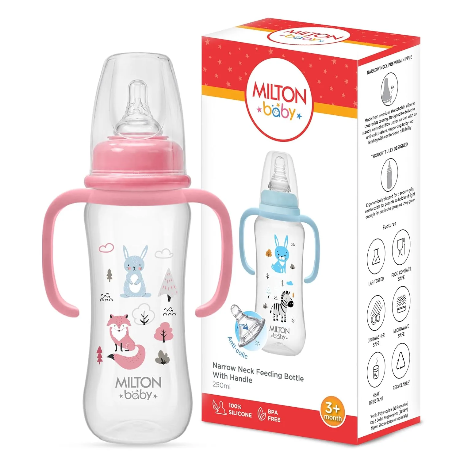 Narrow Neck Feeding Bottle with Handle for Baby (Milton)