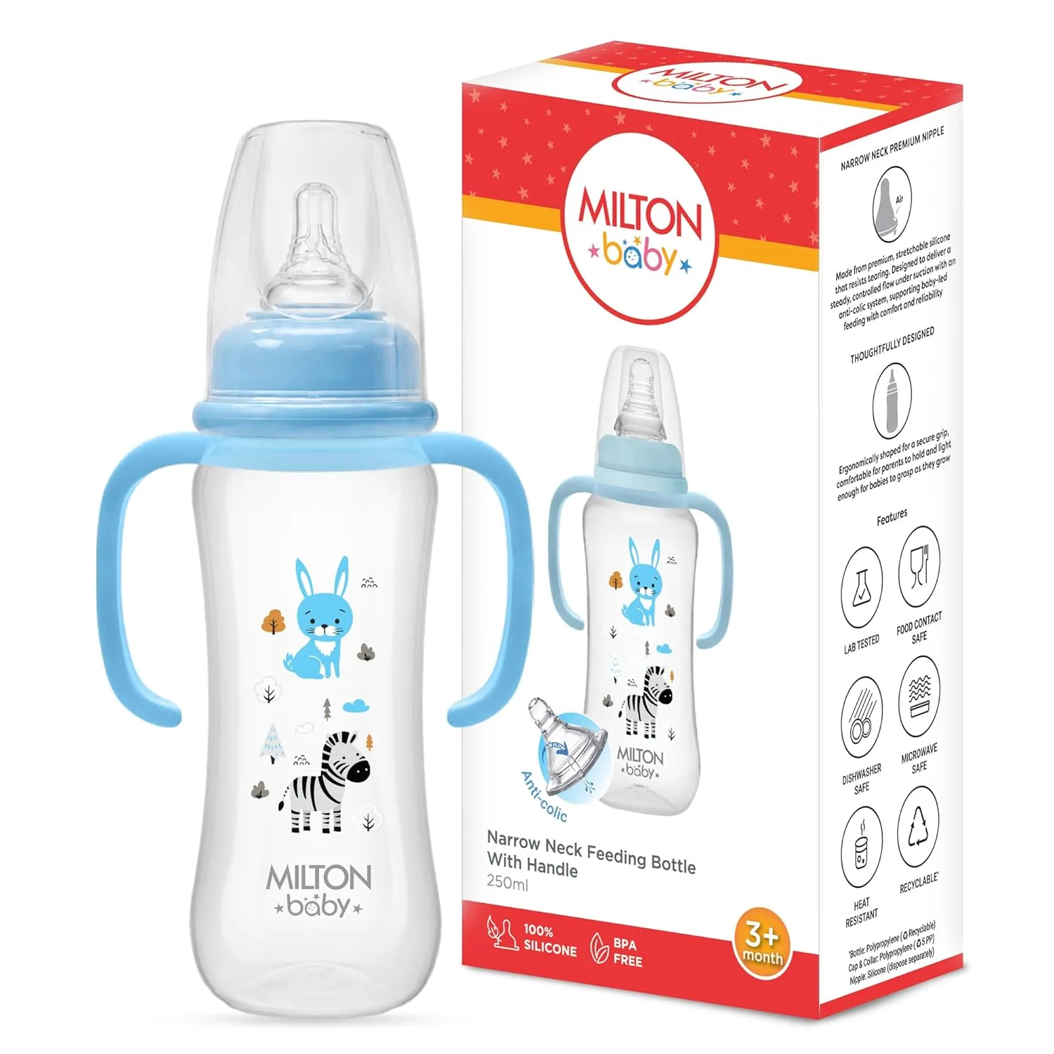 Narrow Neck Feeding Bottle with Handle for Baby (Milton) - Image 2