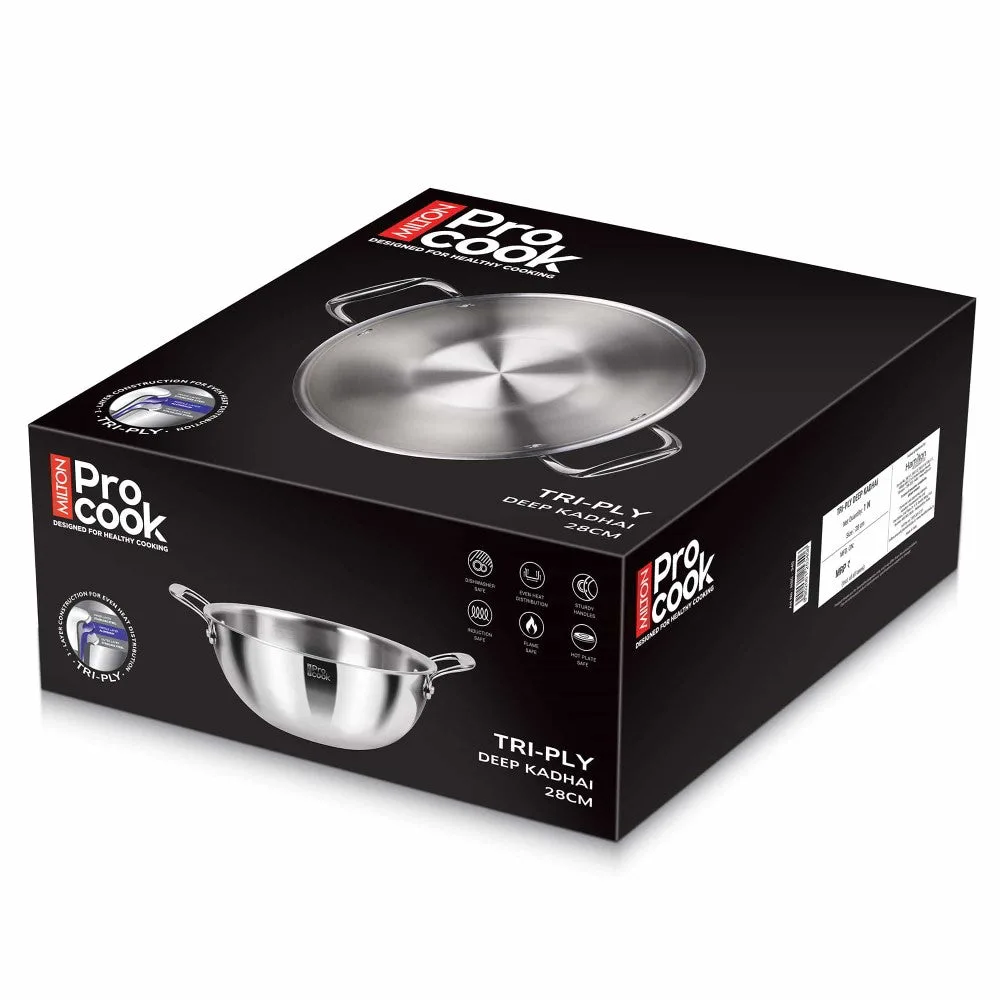 Personalized Deep Kadhai With Lid SS Triply (Milton Procook) - Image 9