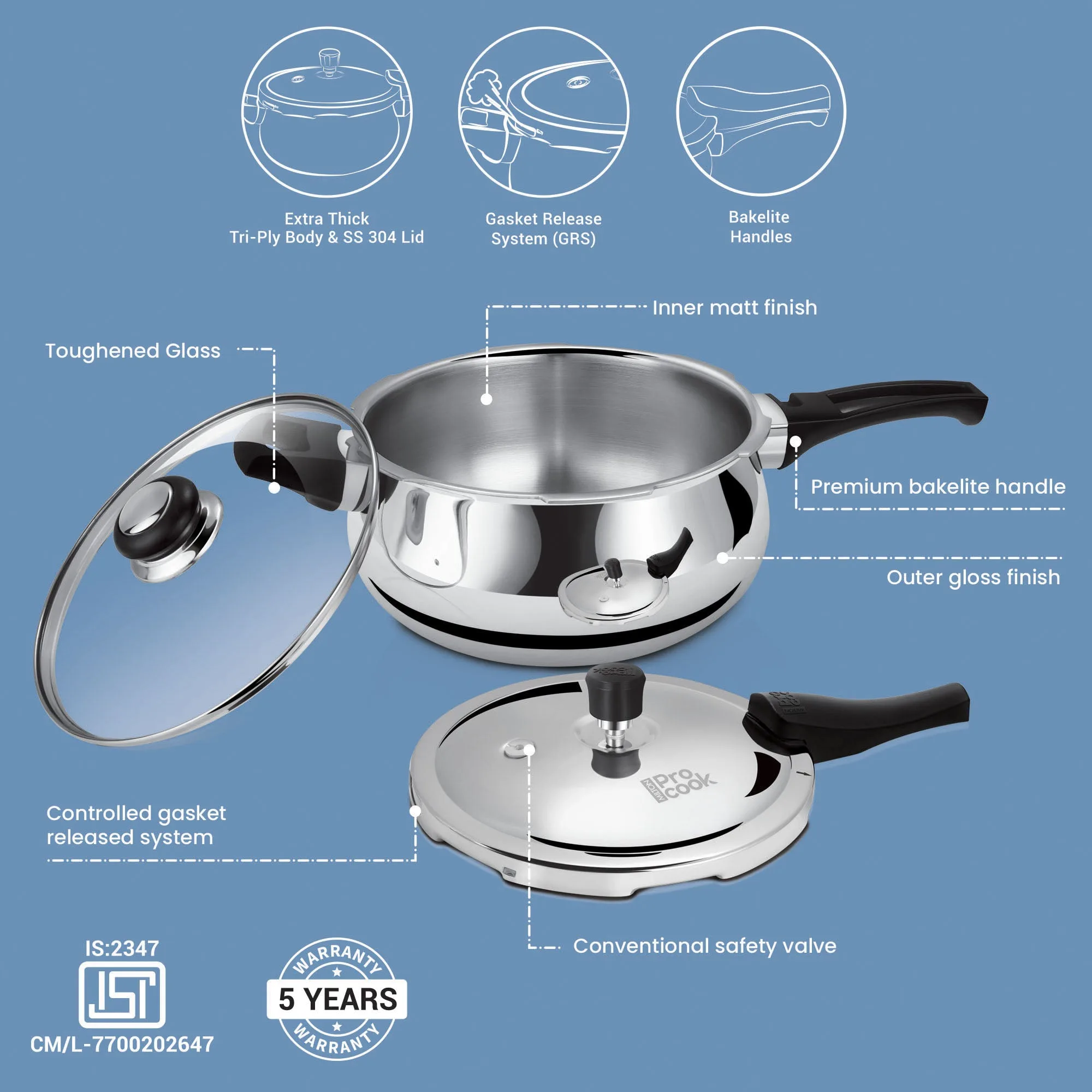 Personalized Pressure Cooker Outer Lid Curve Triply (Milton Procook) - Image 5