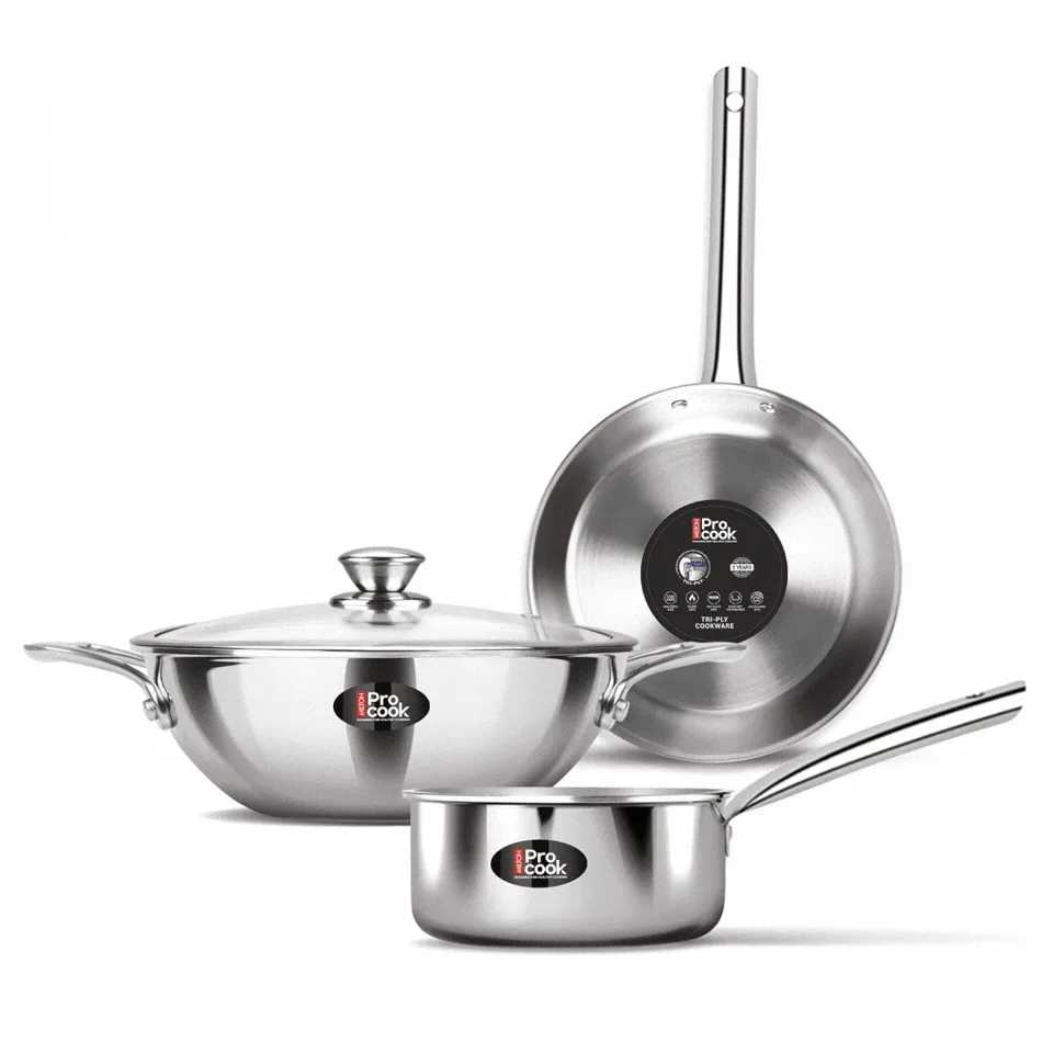 Personalized Triply Stainless Steel 4 Pc Induction Cookware Set (Procook By Milton)