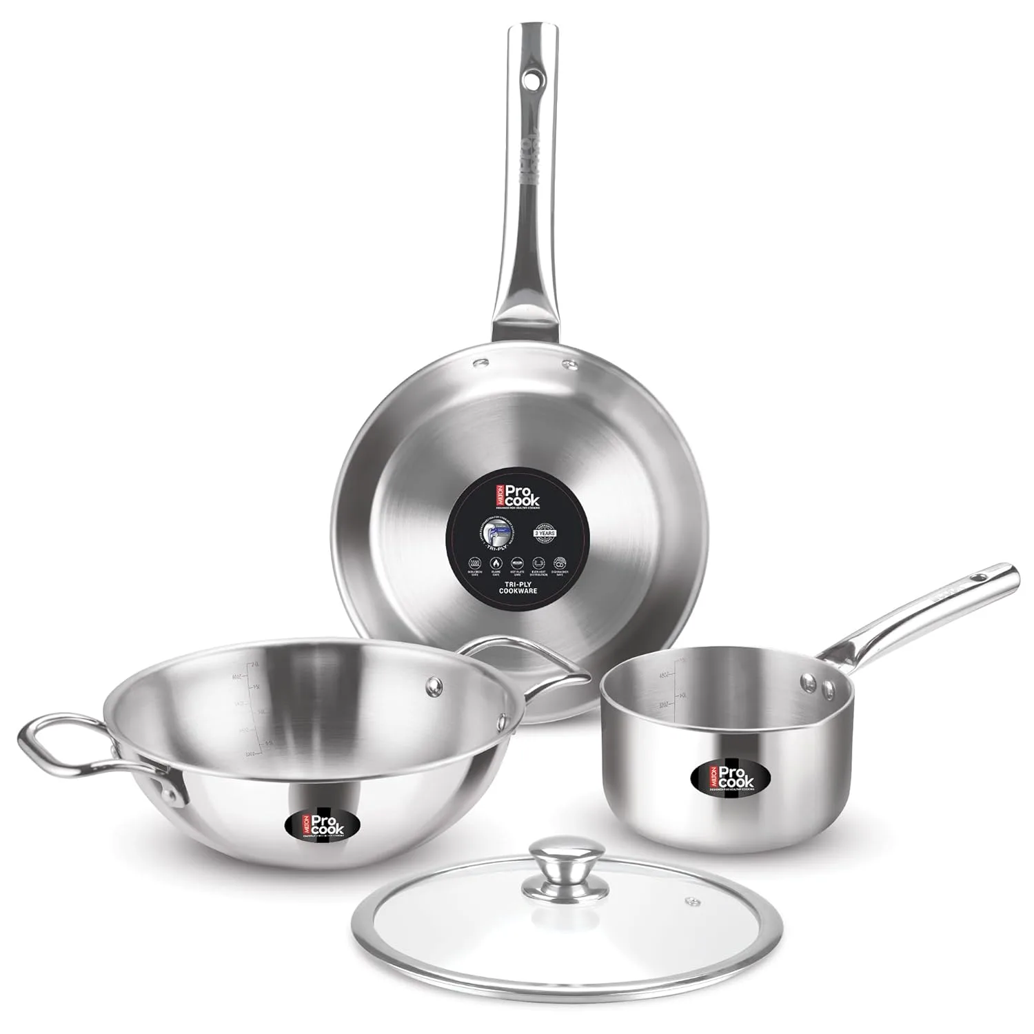 Personalized Triply Stainless Steel 4 Pc Induction Cookware Set (Procook By Milton) - Image 2
