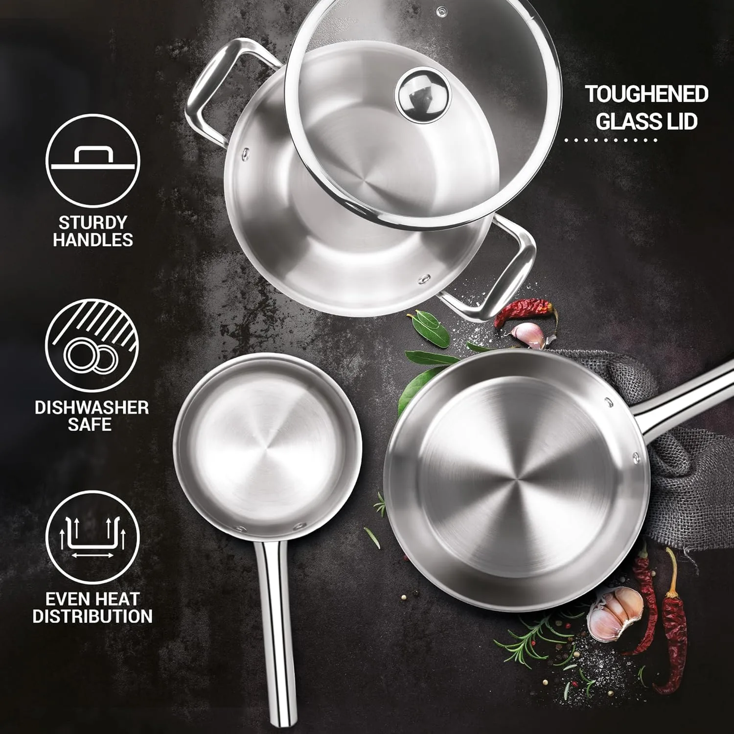Personalized Triply Stainless Steel 4 Pc Induction Cookware Set (Procook By Milton) - Image 5