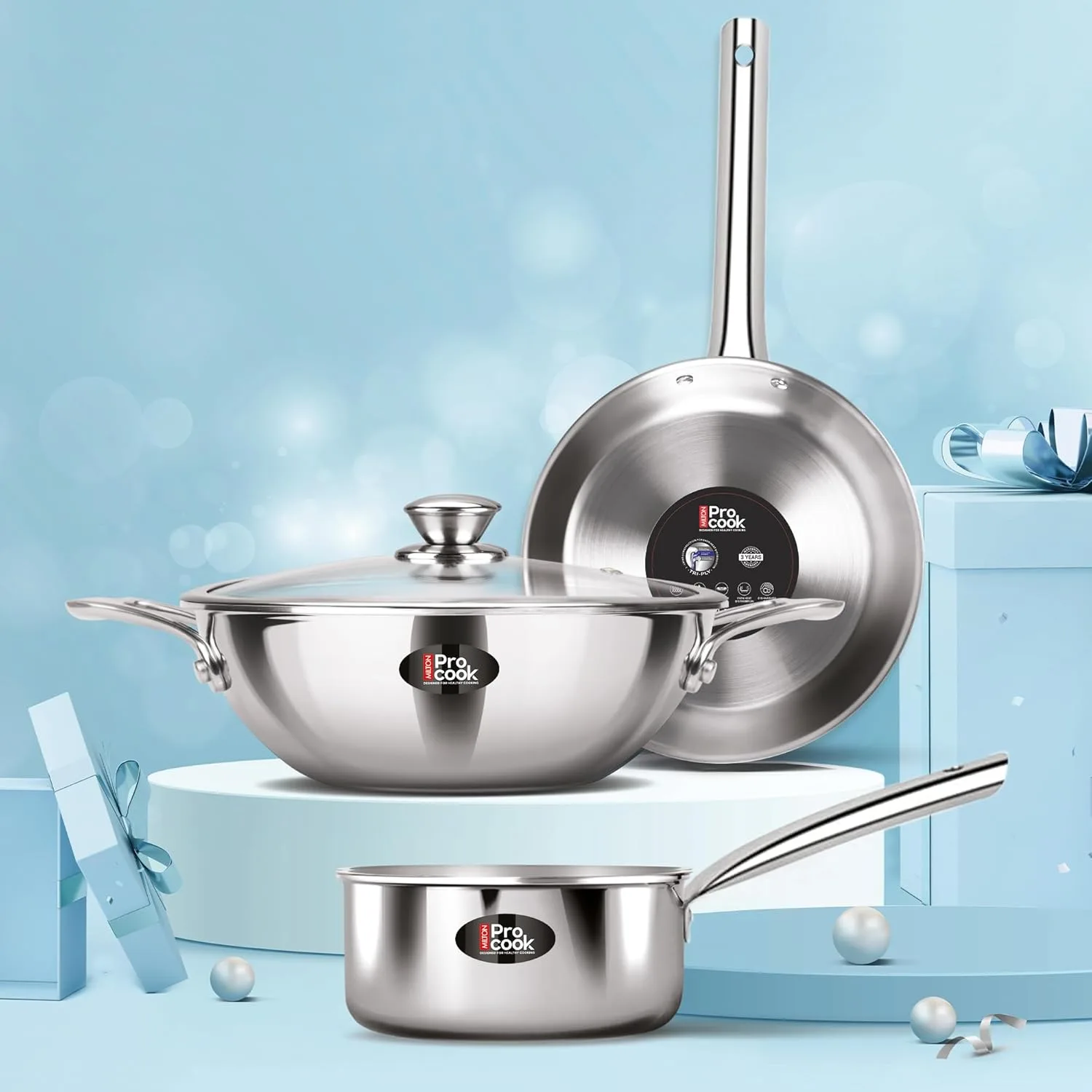 Personalized Triply Stainless Steel 4 Pc Induction Cookware Set (Procook By Milton) - Image 7