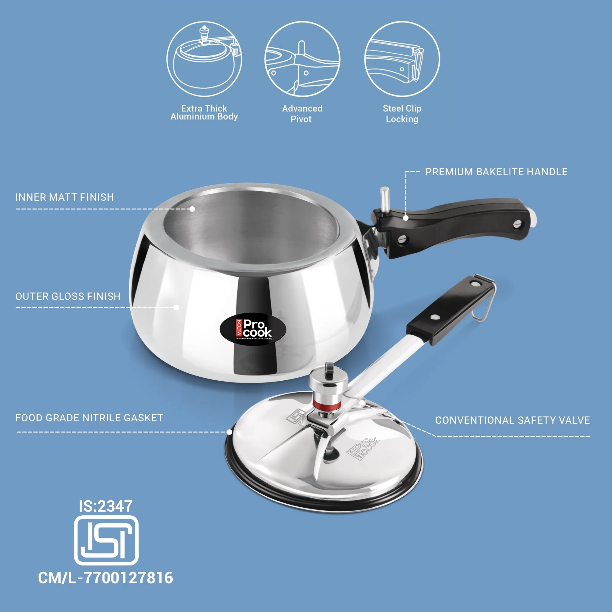 Inner Lid Curve Aluminium Induction Pressure Cooker (Milton Procook) - Image 10