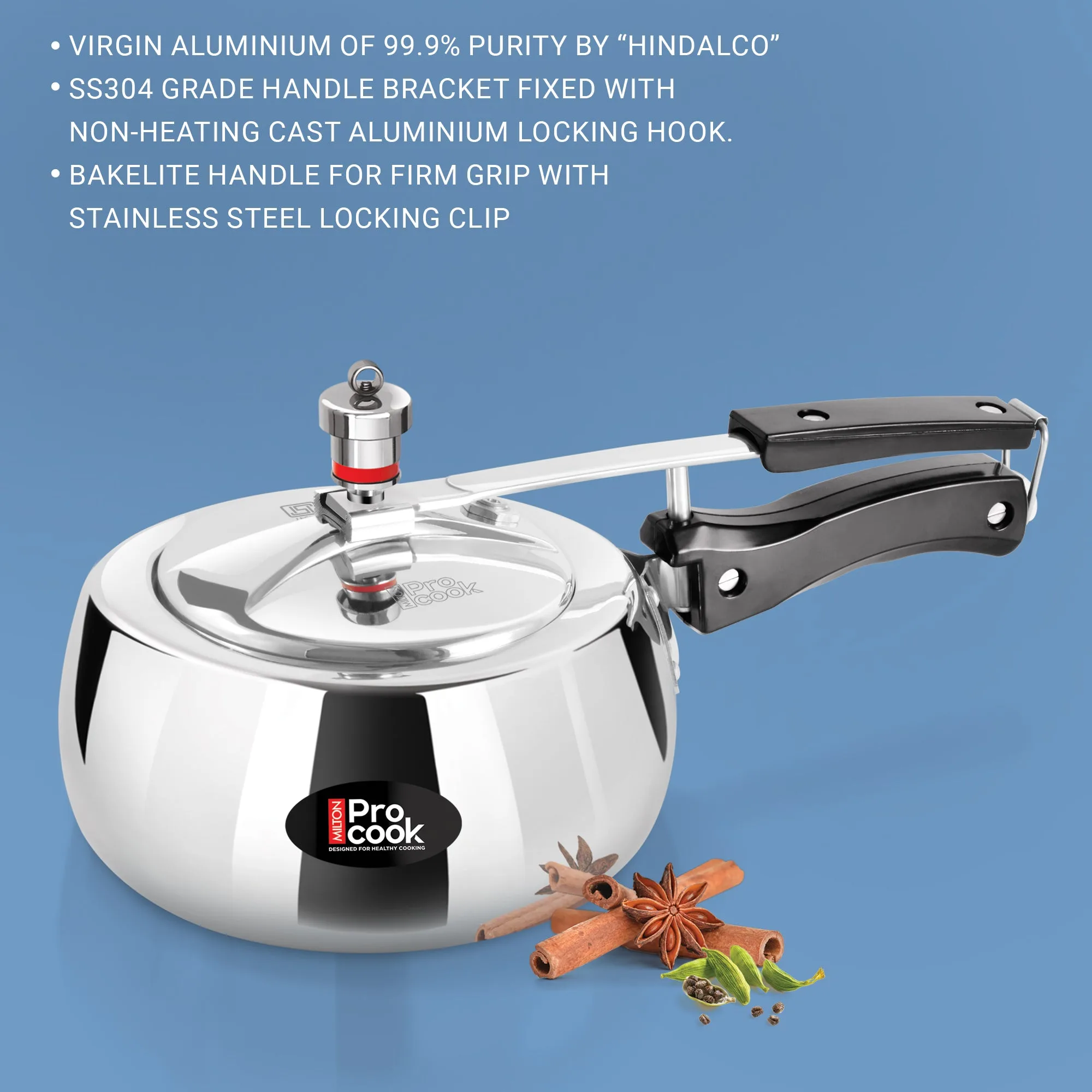 Inner Lid Curve Aluminium Induction Pressure Cooker (Milton Procook) - Image 9