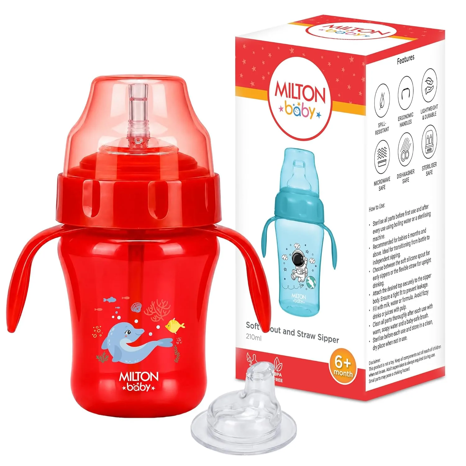 Soft Spout and Straw Sipper Water Bottle for Baby (Milton) - Image 3