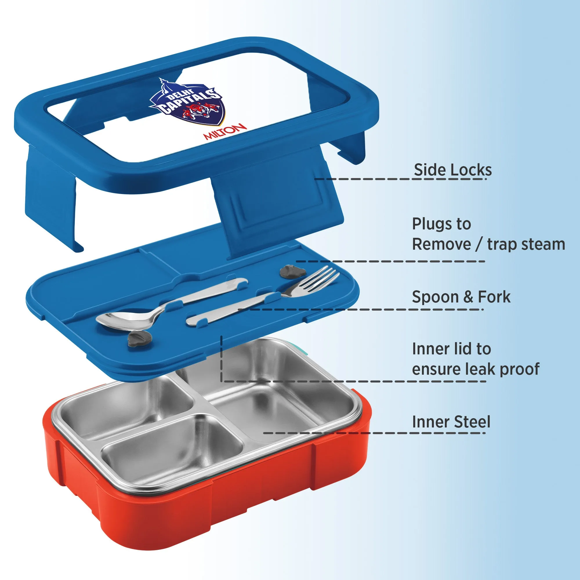 Sports Ethan 3 UV Printing Steel Thermoware Lunchbox - Delhi Capitals (DC) - Milton - Image 4