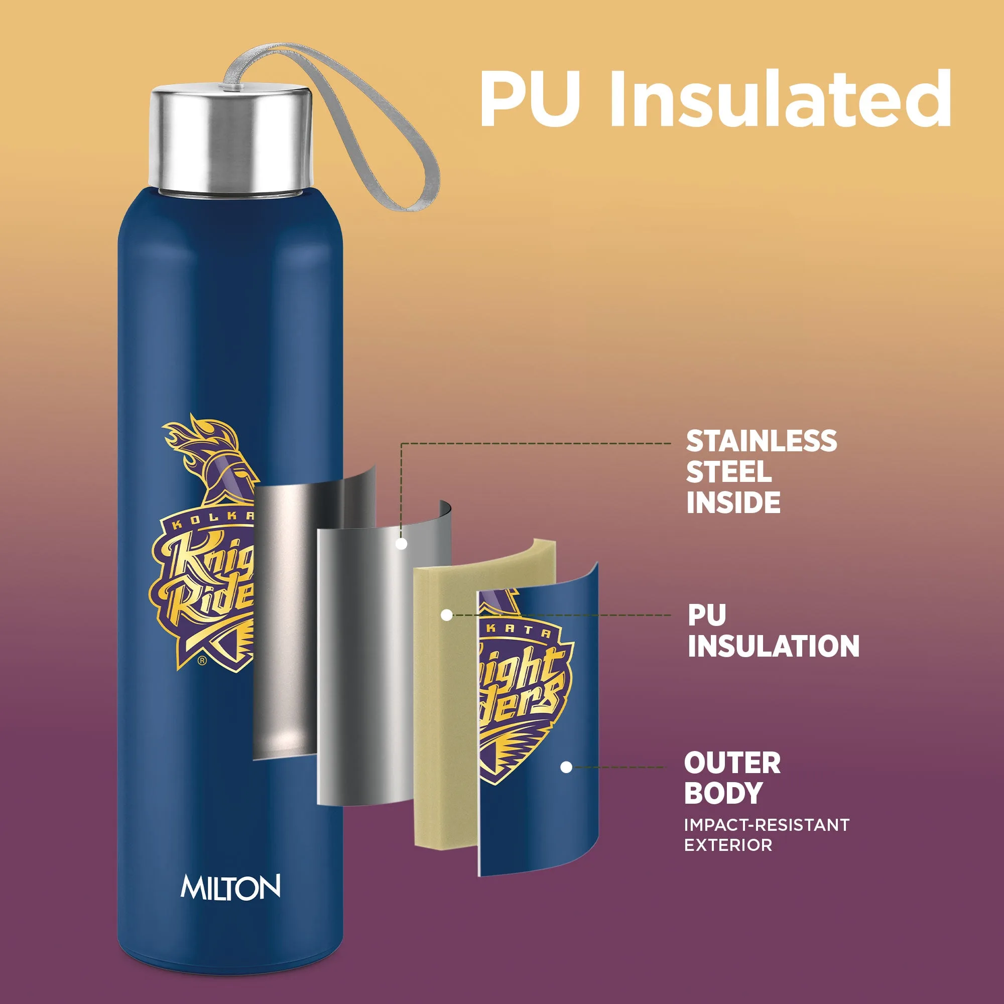 Sports Steel Halo UV Printing Water Bottle - Kolkata Knight Riders (KKR) - Milton - Image 11