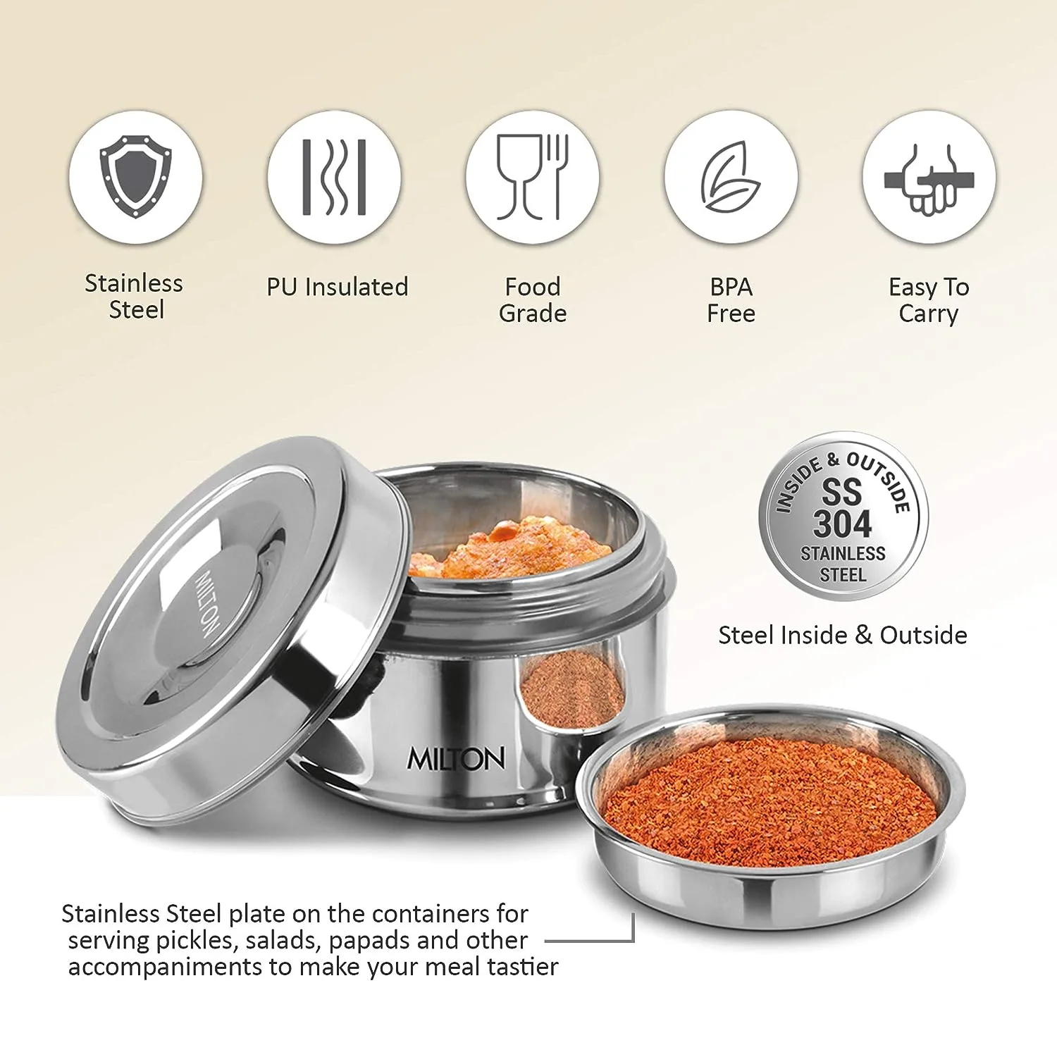 Steel Snack Stainless Steel Tiffin (Milton) - Image 2
